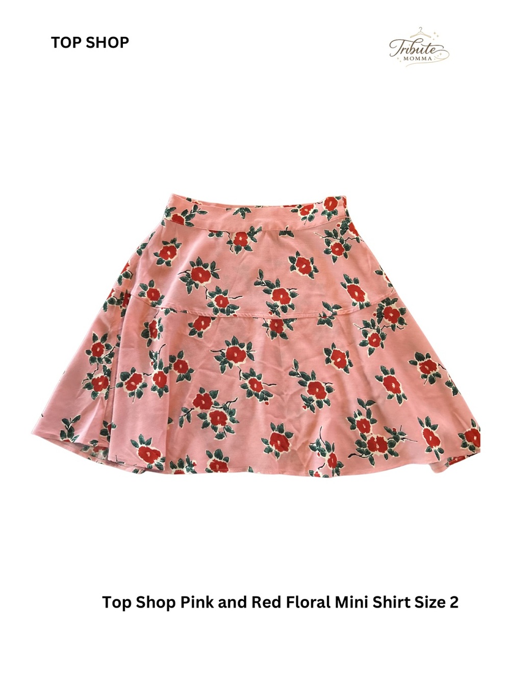 Topshop Pink Skater Skirt with Red Floral Print
